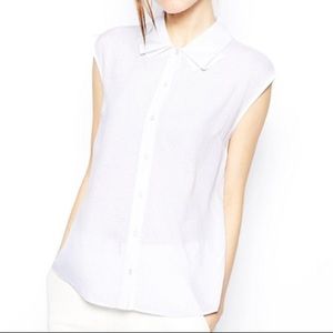 WHITE ASOS TALL FOLDED COLLAR SLEEVELESS BLOUSE